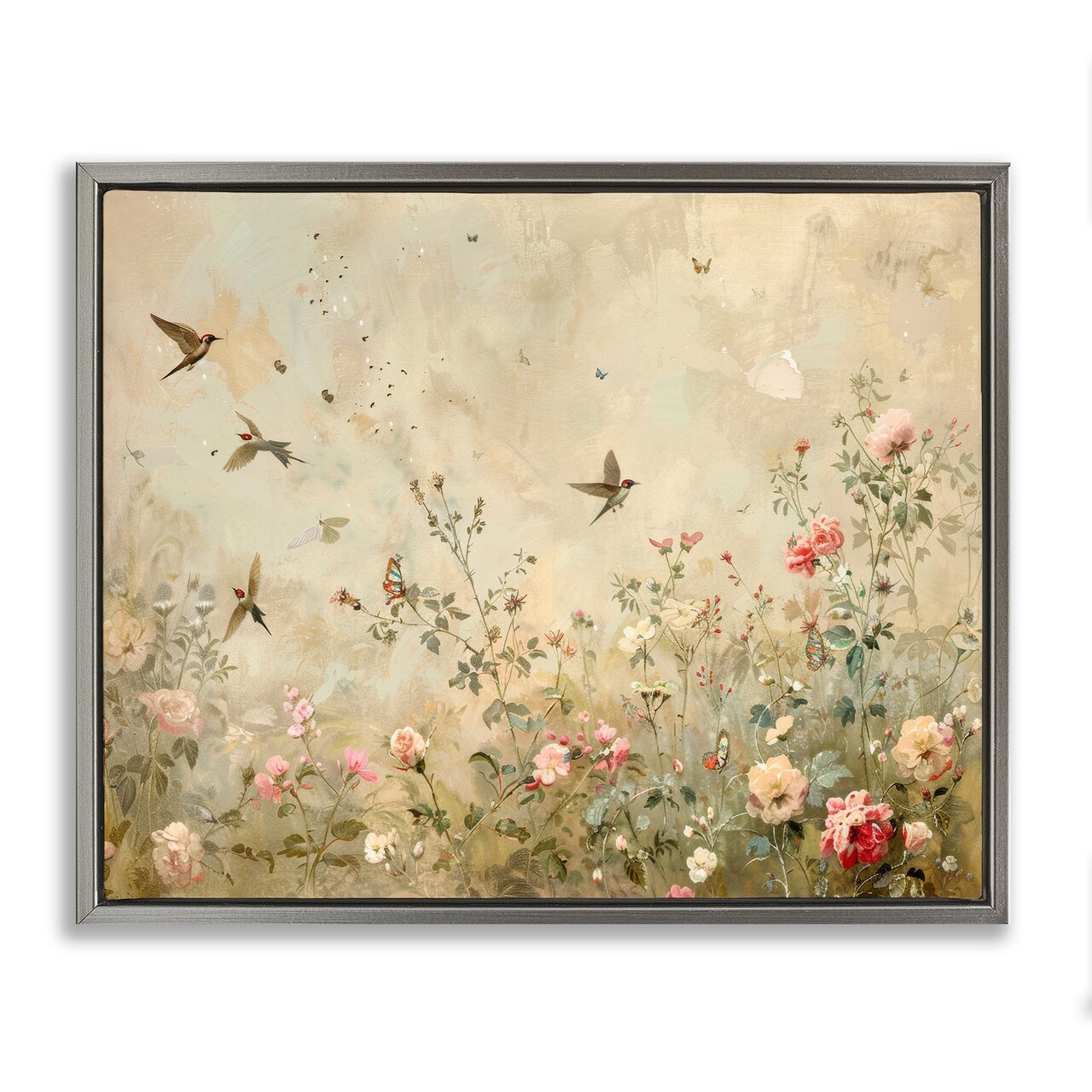 Stupell Industries Swallows in Flower Meadow Floater Framed Canvas Wall Art Design by Arlington Prints